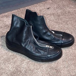 Black leather converse with zippers